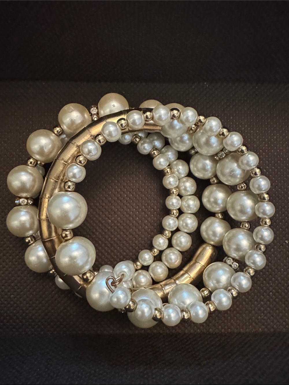 Pearl Cluster Stretch Bracelet - White Faux Pearls